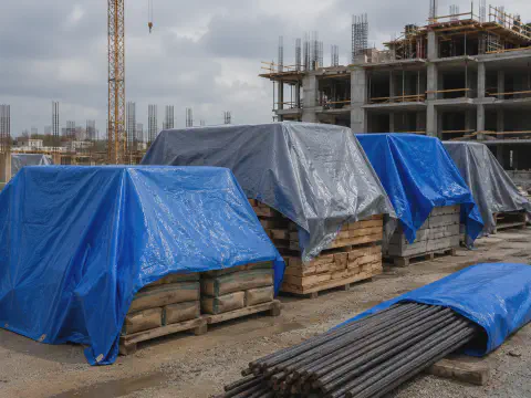 Construction materials covered with woven laminated fabric